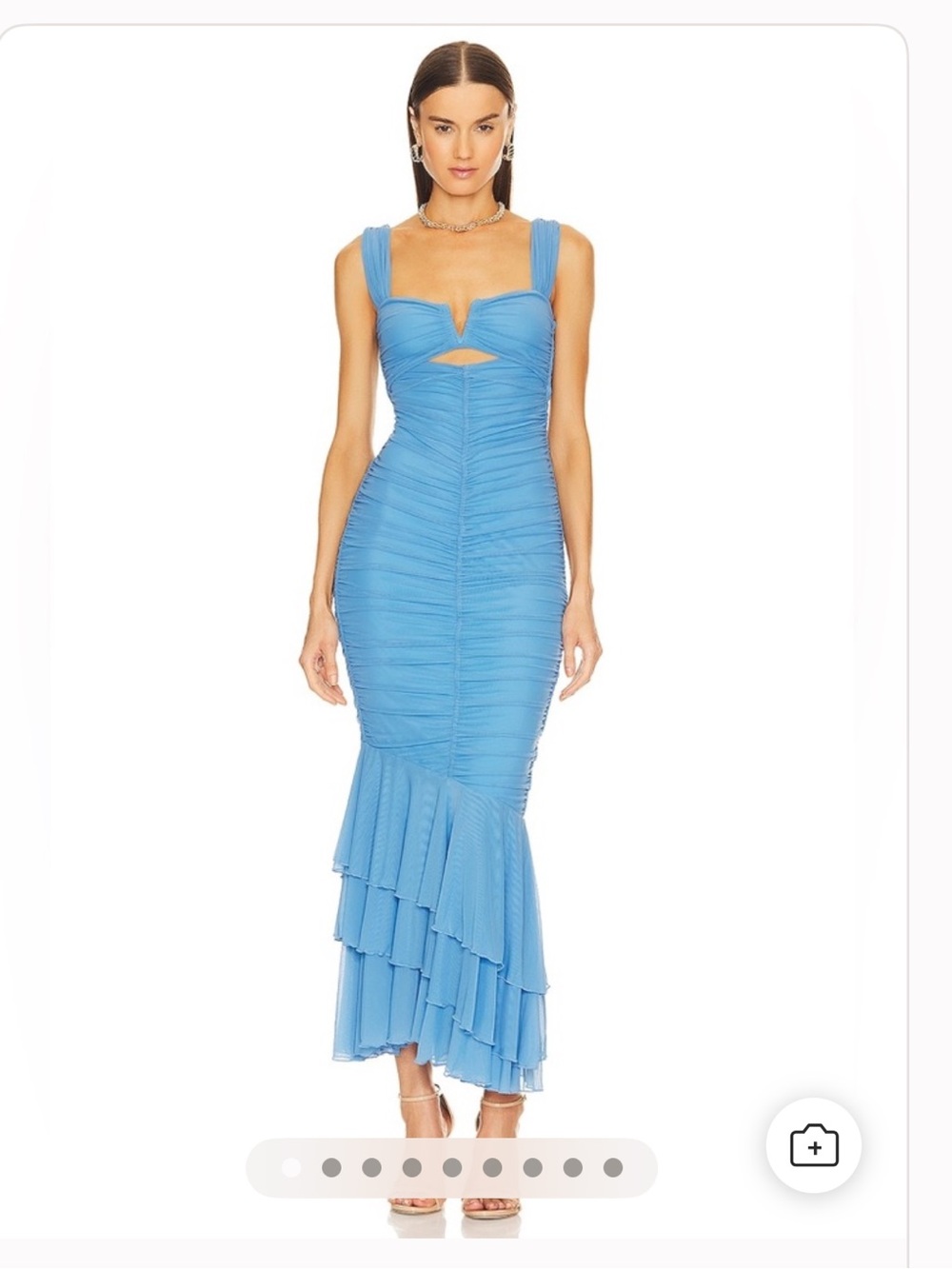 Michael Costello Sky Blue Ruched Mermaid Midi Dress with Tags
